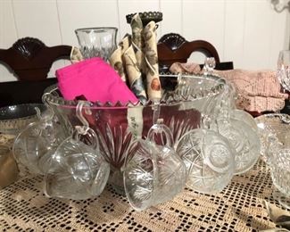 Vintage glass punchbowl set