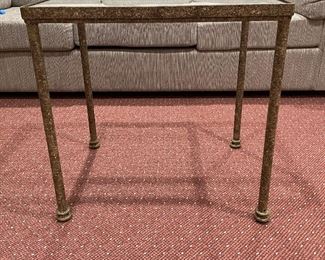 Distressed Metal Side Table with Glass Top. Measures 24" W x 18.5" D x 24" H. Photo 1 of 2. 