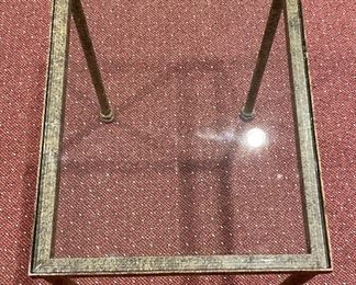 Distressed Metal Side Table with Glass Top. Measures 24" x 18.5" x 24" H. Photo 2 of 2. 
