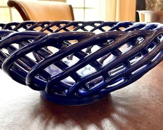 Tiffany-Style Lattice Cobalt Blue Bowl. Photo 2 of 3. 
