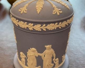 Wedgewood Lidded Jar. Measures 3.5" D x 5" H. Photo 1 of 2. 
