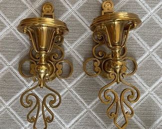 Pair of Solid Brass Wall-Mount Candle Sconces. Photo 2 of 2. 