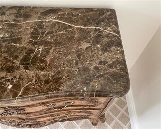 Vintage Colony Hand-Carved, French-Style, Marble-Top Commode. Measures 43" W x 20" D x 33" H. Photo 4 of 5. 