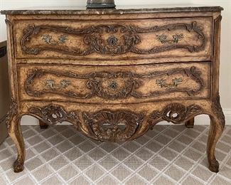 Vintage Colony Hand-Carved, French-Style, Marble-Top Commode. Measures 43" W x 20" D x 33" H. Photo 1 of 5. 