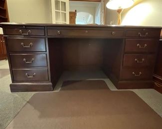 Mahogany Executive Desk. Measures 68" W x 35" D. Photo 1 of 5.