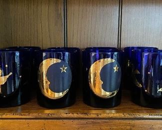 Set of 8 Culver Cobalt Blue Celestial Double Old Fashions. 