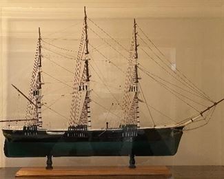 Model Ship in Case. Measures 24" x 18." 