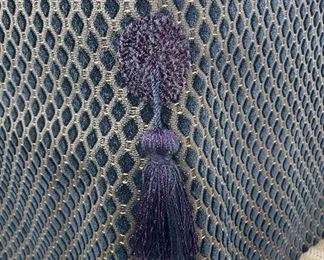 Navy Blue Upholstered Ottoman with Tassel Trim. Measures 25" x 19" x 18" H. Photo 2 of 3. 