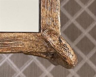 Mirror-Top Faux Bois Bronzed Metal Cocktail Table. Measures 45" W x 32" D x 19" H. Photo 3 of 5.