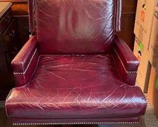 Vintage Ox-Blood Leather Upholstered Office Chair with Nailhead Trim. Photo 1 of 3. 
