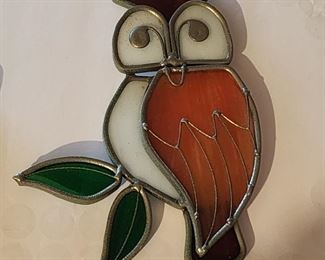 Vintage stained glass owl sun catcher