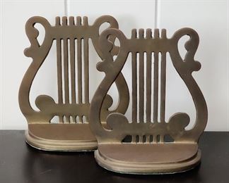 Brass lyre music stand bookends