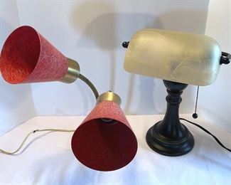 2 Working Lamps, 1 Bendable Retro Red and 1 Bankers Style