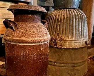 3 Galvanized Steel Tubs and Metal Milk Can