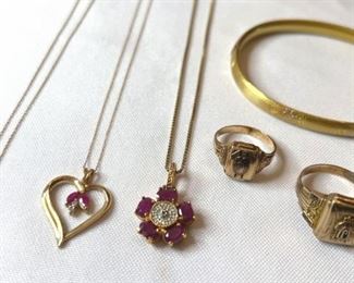 10k Clyde Duneier NY Necklace, 10k Heart Necklace, 925 Necklace W Floral Pendant, 10k Broken Chain