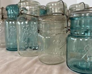21 Vintage Ball Jars Blue, Clear, Ideal, and Wide Mouth All with Lids