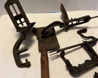Antique Cherry Pitters 2, Apple Corer, and Hatchet