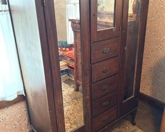 Antique Chifferobe with Mirrored Glass Doors