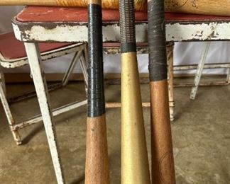 Antique Childs Folding Play Table and 5 Vintage Baseball Bats