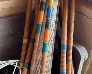 Antique Croquet Set On Rolling Cart