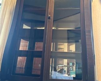 Antique Mirrored Back Curio Cabinet with Glass Doors One Side Panel Glass is Broken