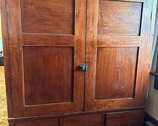 Antique Wooden Cabinet Top and Back Covered In Contact Paper