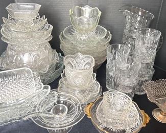 Crystal Heavy Glass Mystery Lot Includes Pitcher with 7 Matching Glasses