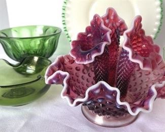 Fenton Plum Opalescent Hobnail Epergne More MCM Glassware