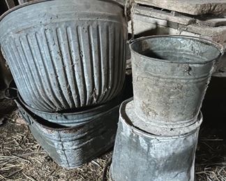Large Galvanized Buckets In Varying Styles 5 Total