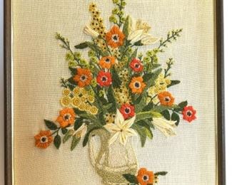 MCM Crewel Embroidery Art On Linen