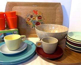 Melmac Apolloware, Boontonware, Hasko Lithograph Tray, Lazy Susan, and Solo Cozy Cups