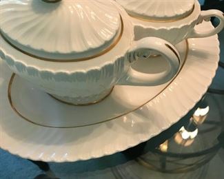 Royal Worcester Mayfair: Platter, 8 luncheon plates, teapot, platter, and sugar pot. Selling as a single lot.