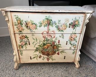 Antique 3 drawer chest, painted in England. Lined in Ralph Lauren plaid. 32"Hx39"Wx18.5"D