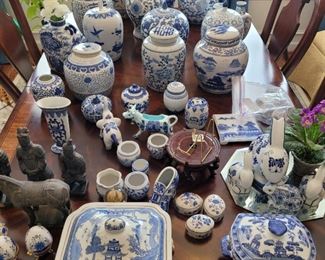 Blue and white Asian decor!  Too many pieces to count! Perhaps over 100 items!