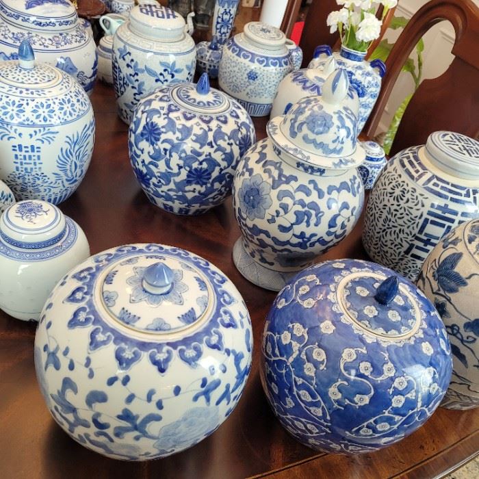 Blue and White Asian Ginger Jars and decor items!  Too many to list!
