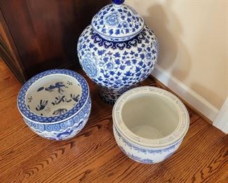 Koi Fish Bowl Planter Jardiniere and 24" Temple Jar