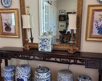 Lovely Asian Blue and White Garden Stools, console table not included