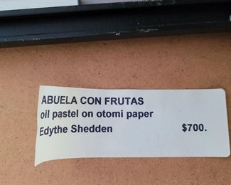 Edythe Shedden, Abuela con Frutas, oil pastel on otomi paper