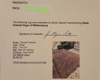 Shaia Oriental Rugs of Williamsburg Fair Market Value $6000