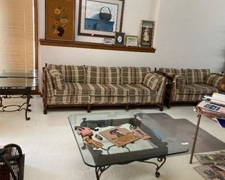 MCM Couch and Love Seat plus coffee and end tables. 