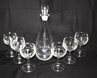 Hand blown French etched decanter set 