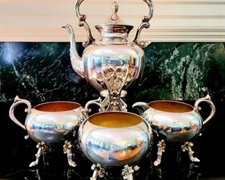 Vintage Tea Set, silver on copper, with warmer