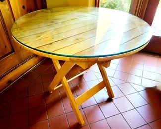 Round Folding Garden Table with thick glass top #39 - $125