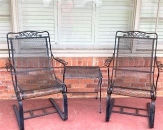 Matching spring chairs; small side table