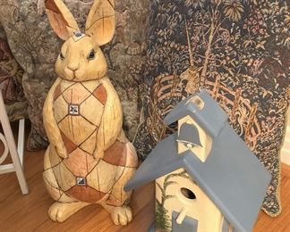 Darling Jim Shore wooden bunny; birdhouse