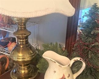 Brass lamp; cardinal pitcher