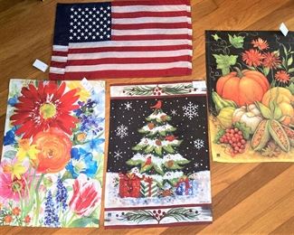 Some of the many seasonal flags
