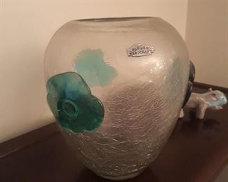 Blenko Crackle glass vase
