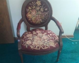 Vintage  chairs,  with needle point upholstery 