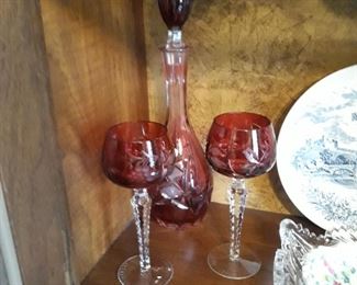 Hocks crystal  goblets with decanter set